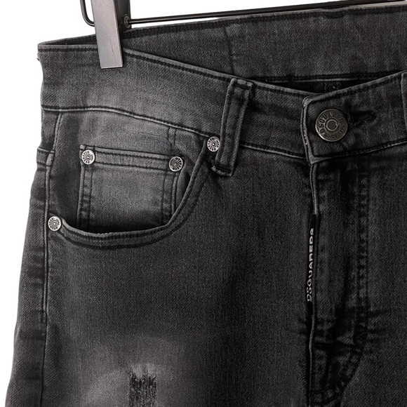 DSQUARED2 Jeans Mens 34x32 Cool Guy Slim Stretch Black Denim Made in Italy Rip - Picture 3 of 13